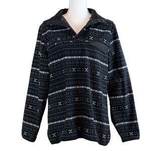 Jachs Cabin Fair Isle Black Fleece Pullover Women's‎ Medium